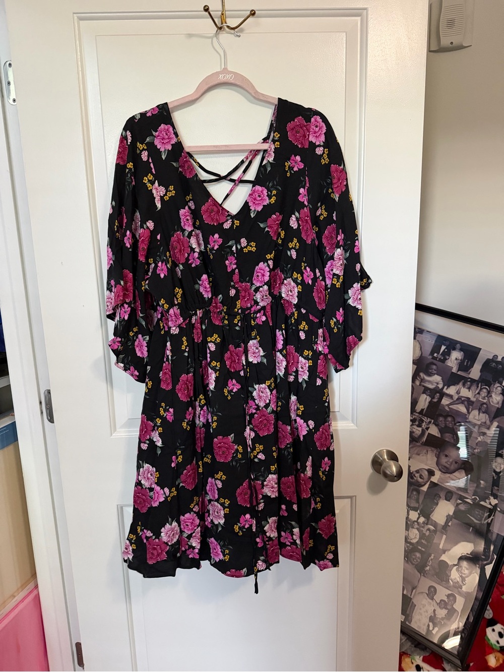 torrid Black Floral Dress with Pink Roses and Yellow Accents